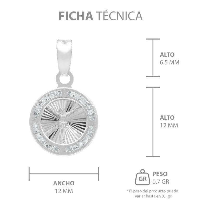 Dije Mini Medalla Bautizo Cristo Crucificado Plata 925 1.2cm Blanco
