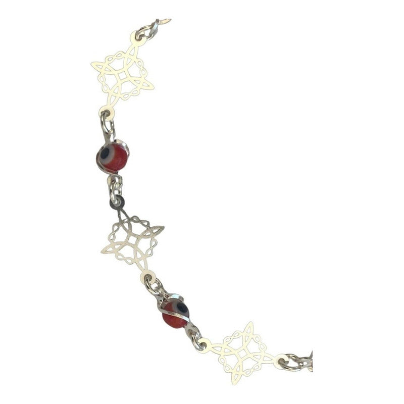 Pulsera Ajustable Nudo De Bruja Triqueta Ojo Turco Plata 925