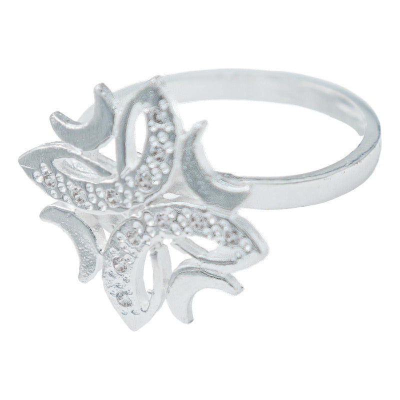 Anillo 4 Lunas Flor Dama Mujer Regalo Zirconias Plata 925