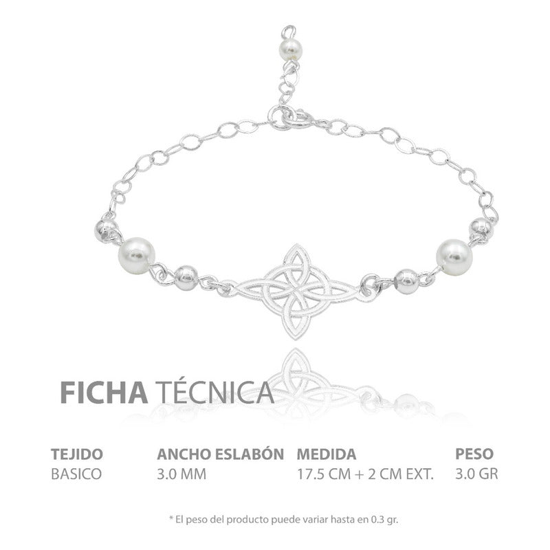Pulsera Ajustable Mujer Nudo De Bruja Laser Bolas Plata 925 Blanco 6 Cm 20 Cm