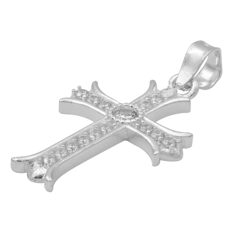 Dije Cruz Chica Zirconia Central Redonda Mujer Plata 925