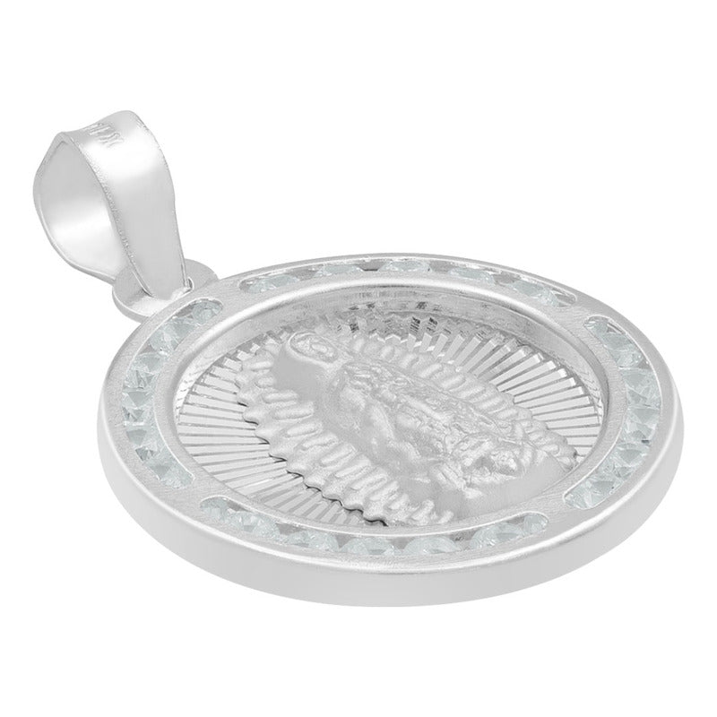 Dije Medalla Virgencita Guadalupe Zirconias Plata 925 1.8 Cm Blanco