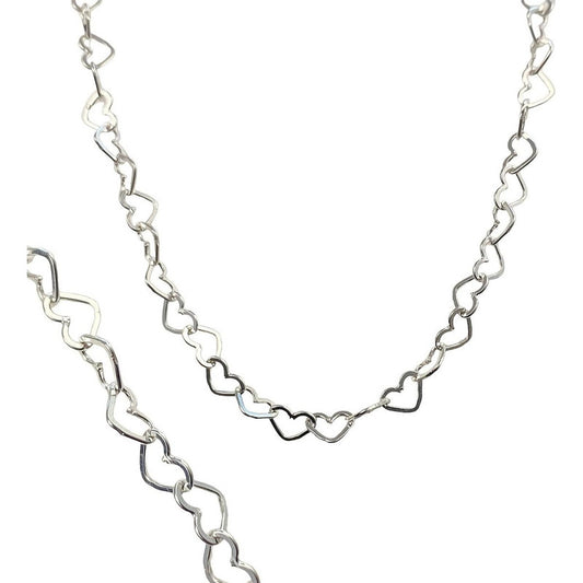 Cadena Collar Tejido Corazón Amor Plata Ley 925 55cm X 0.4cm 52053