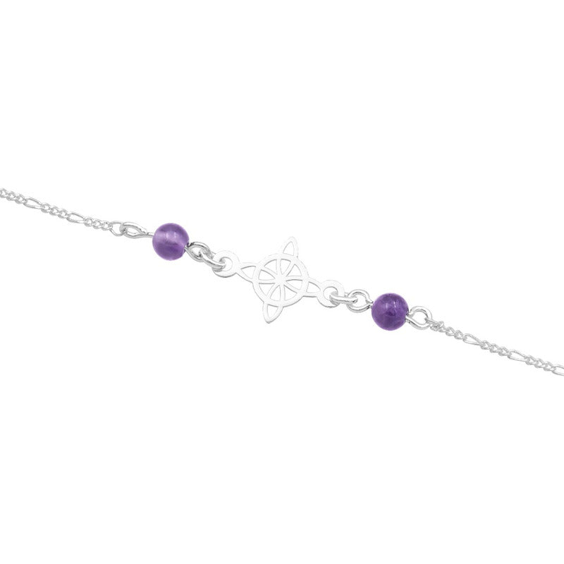 Pulsera Ajustable Nudo Bruja Figaro 3x1 Bolas Plata 925 Violeta 6 Cm 20 Cm