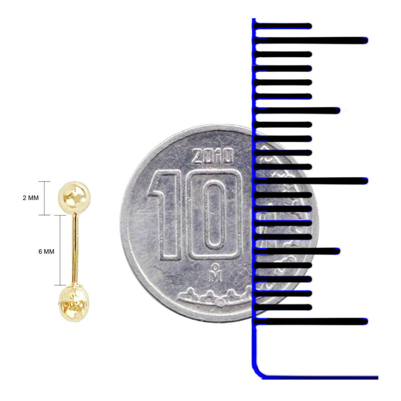 Aretes Broquel Dormilona Bola Bebe Agujerar #000 2mm Oro 10k