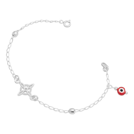 Pulsera Nudo De Bruja Bola Facetada Ojo Turco Plata 925 Rojo 18 Cm