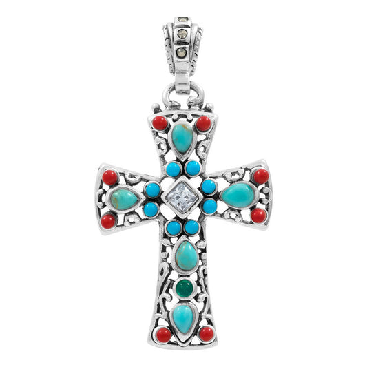 Dije Cruz Grande Plata 925 Piedra Natural Zirconia 4.3 Cm Blanco
