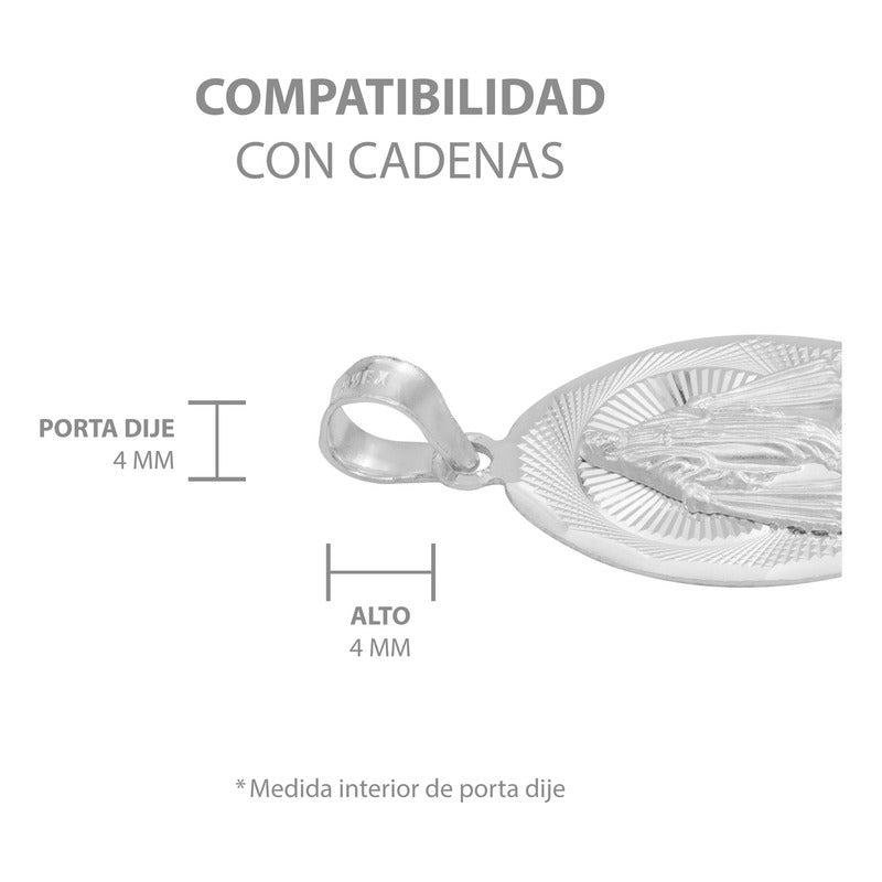 Dije Ovalada Diamantada Virgen Milagrosa Plata 925 1.4 Cm