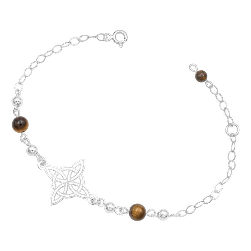 Pulsera Ajustable Mujer Nudo De Bruja Laser Bolas Plata 925 Café 6 Cm 20 Cm