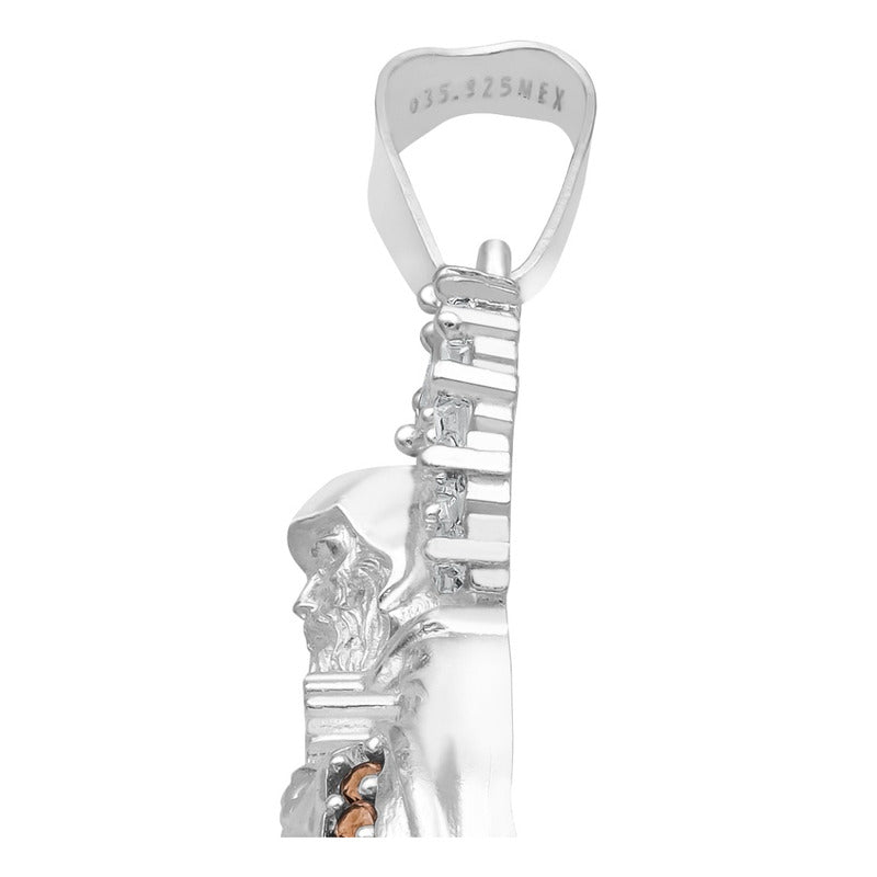 Dije Medalla San Benito Grande Protección Zirconia Plata 925 Café