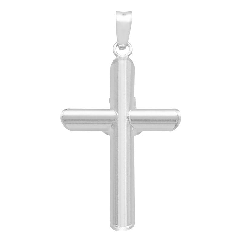 Dije Cruz Tubo Tubular Lisa Cristo Hombre Plata 925 3.6 Cm Plateado