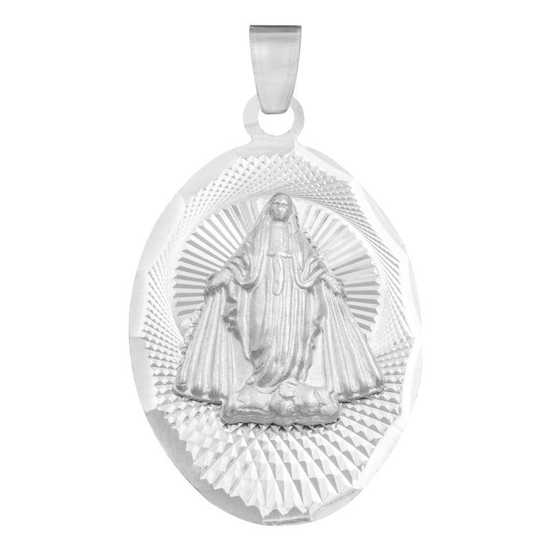Dije Ovalada Diamantada Virgen Milagrosa Plata 925 1.4 Cm