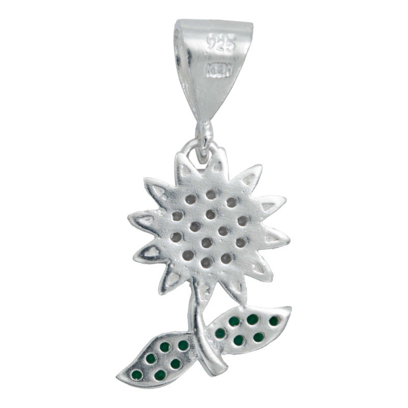 Dije Flor Primavera Zirconia Mujer Con Cadena Plata 925