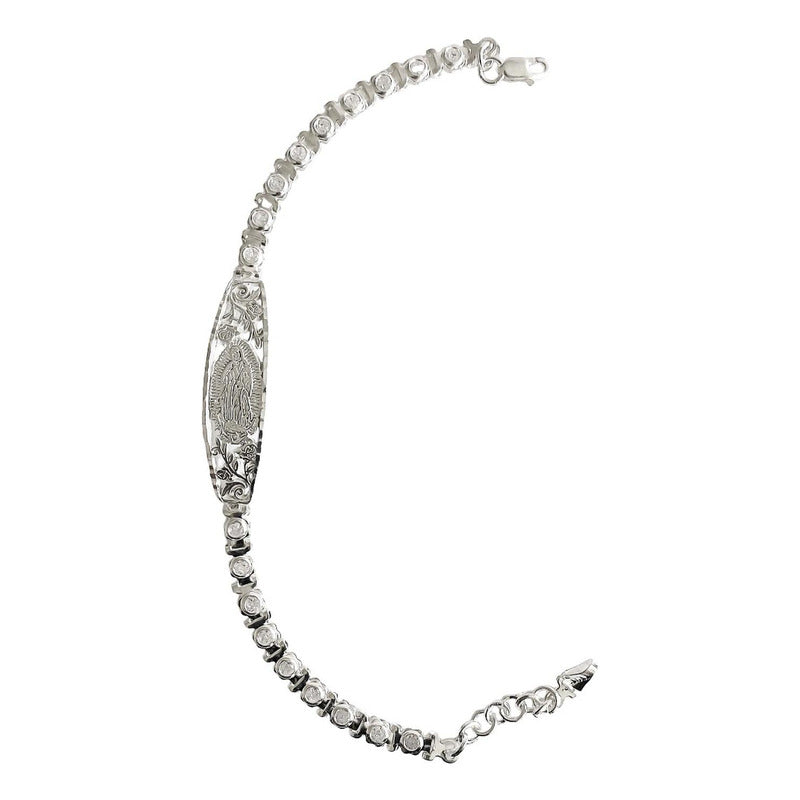 Pulsera Ajustable Placa Virgen Guadalupe Zirconias Plata 925