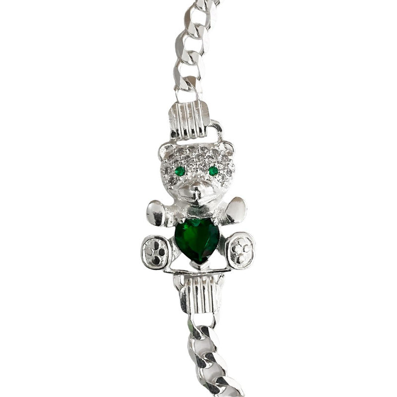 Pulsera Esclava Osito Zirconias Dama Mujer Regalo Plata 925