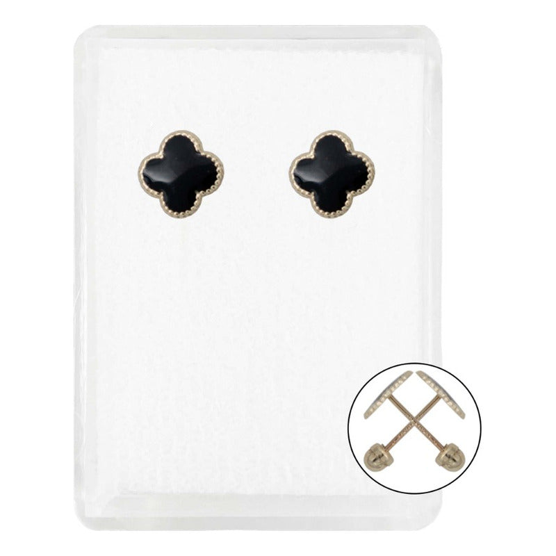 Arete Trebol Esmaltado Con Resina Flor Corridos Oro 10k 7 Mm