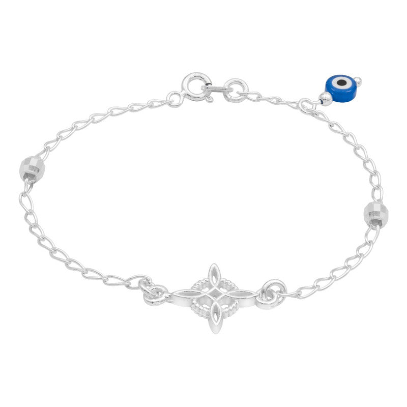 Pulsera Nudo De Bruja Bola Facetada Ojo Turco Plata 925 Azul 18 Cm
