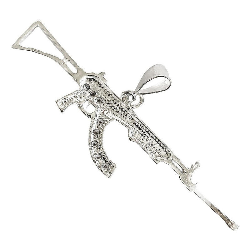 Dije Mediano Rifle Ak 47 Cuerno De Chivo Plata Solida S925