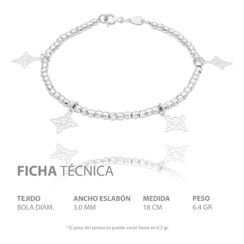 Pulsera Nudo Bruja Colagante Laser Bola Facetada Plata 925 Plateado 6 Cm 18 Cm