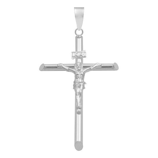 Dije Cruz Tubo Tubular Lisa Cristo Hombre Plata Ley 925 6 Cm Plateado