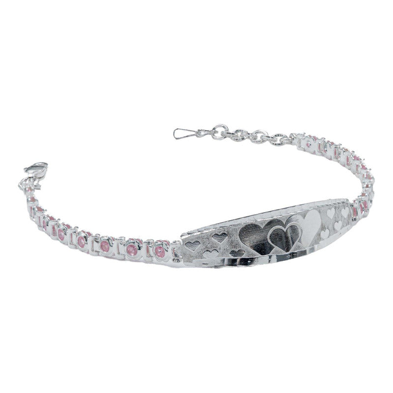 Pulsera Ajustable Zirconias Placa Corazón Amor Plata 925