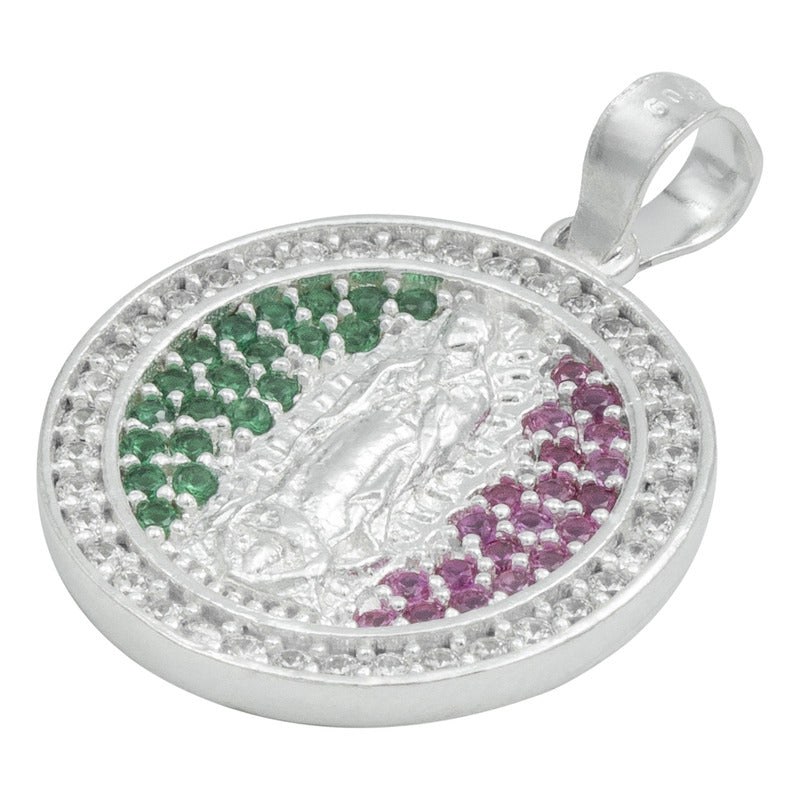Dije Medalla Virgencita De Guadalupe Zirconias Plata 925