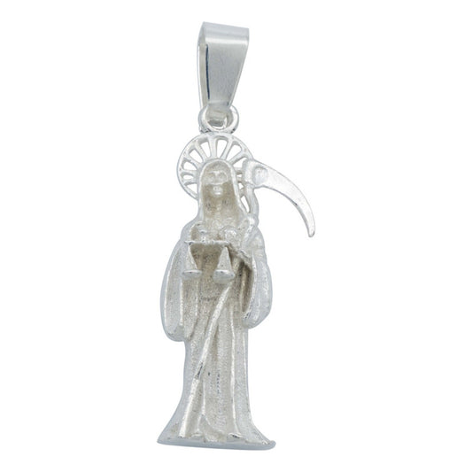 Dije Santa Muerte Liso Vista 3d Relleno De Plata Solida 925 Plateado