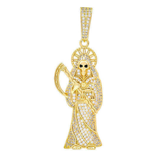 Dije Grande Santa Muerte Oro Laminado 14k Piedra 6.5 Cm Amarillo