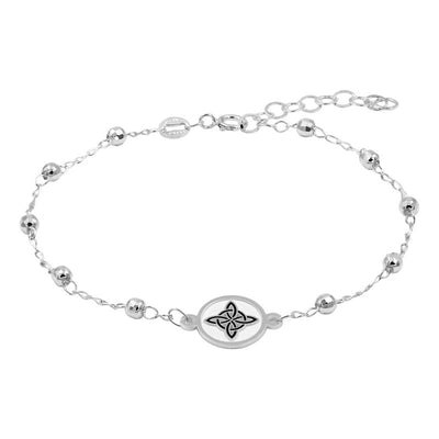 Pulsera Ajustable Nudo Bruja Esmaltado Mujer Plata 925 - Blanco - 19 Cm