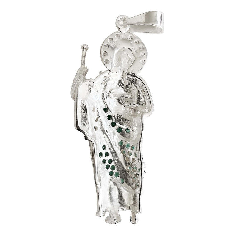 Dije San Judas Liso Con Zirconias 7 Cm Plata Ley 925