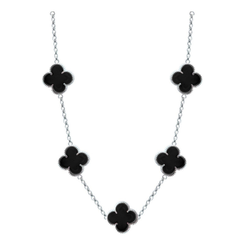 Cadena Con Dijes Trebol Esmaltado Corridos Plata 925 65 Cm