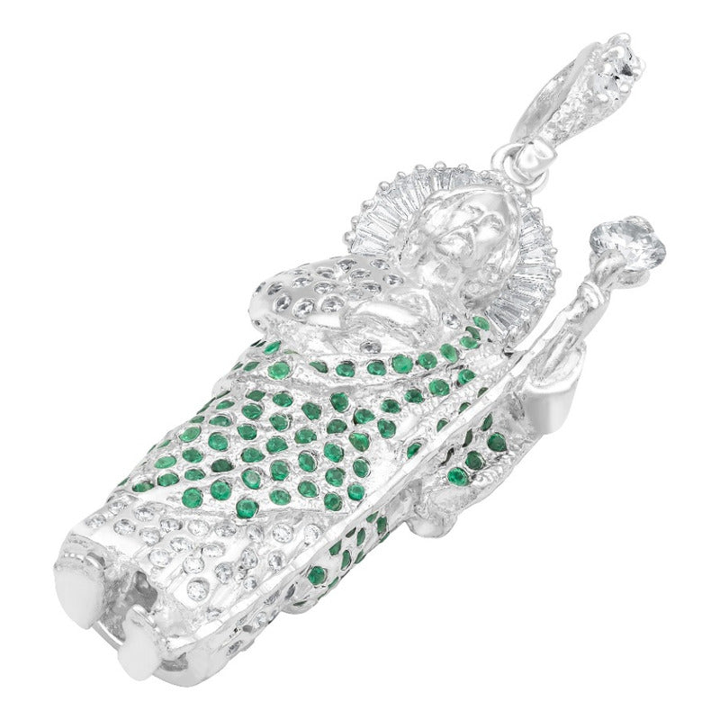 Dije 3d Medalla San Judas Tadeo Grande Zirconias Plata 925 Verde