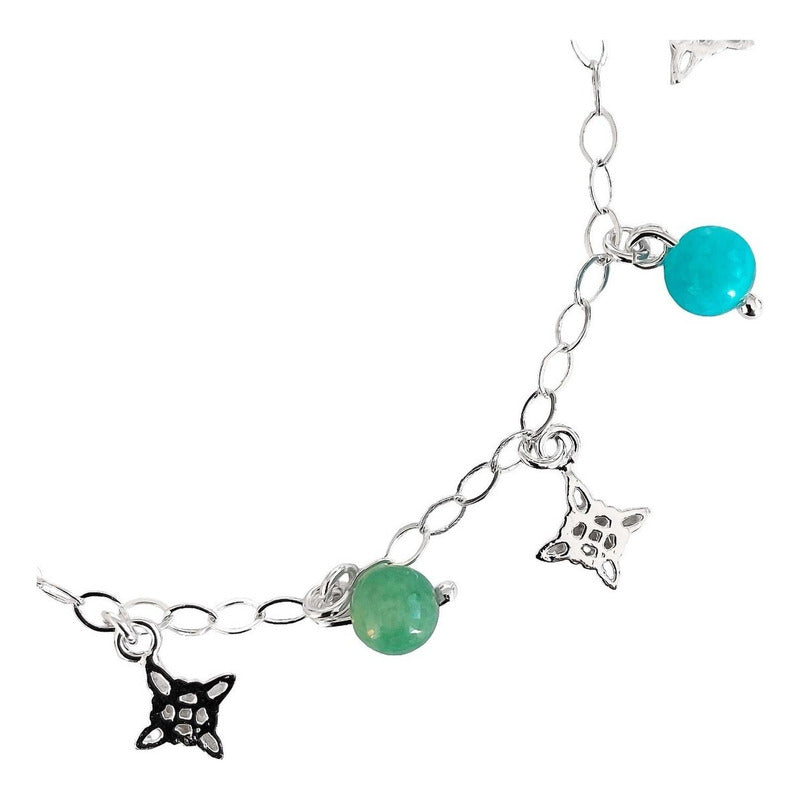 Pulsera Ajustable Nudo De Bruja Cuarzos Naturales Plata 925