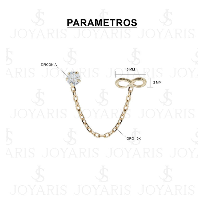 Arete Broquel Infinito Zirconia Cadena Mujer Regalo Oro 10k