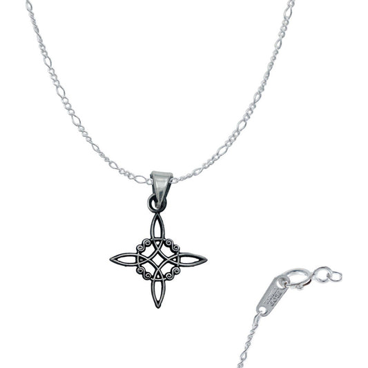 Dije Nudo Bruja Celta Pavonado Artesanal + Cadena Plata 925 Negro Alto/ancho 3.5 Cm X 2.4 Cm