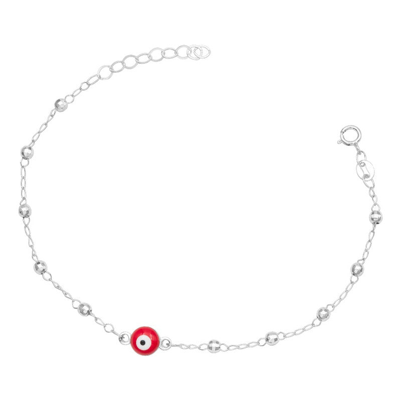 Pulsera Ajustable Ojo Turco Protección Suerte Mujer Plata925 Rojo 6 Cm 20 Cm