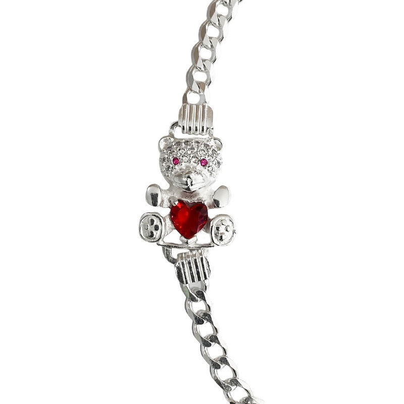Pulsera Esclava Osito Zirconias Dama Mujer Regalo Plata 925