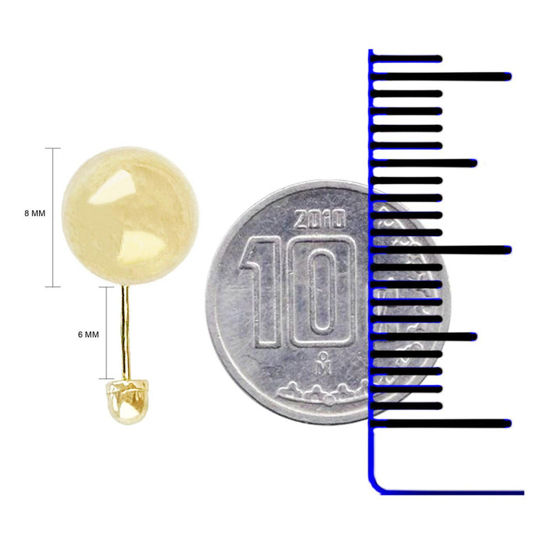 Arete Broquel Dormilona Bola Mujer Regalo #6 8 Mm Oro 10k Diámetro 8 Mm