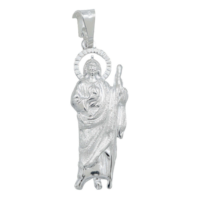 Dije San Judas Mediano Troquel Diamantado Plata 925 5.2 Cm
