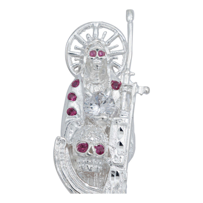 Dije Santa Muerte Rifle Calavera Zirconias Plata Ley 925