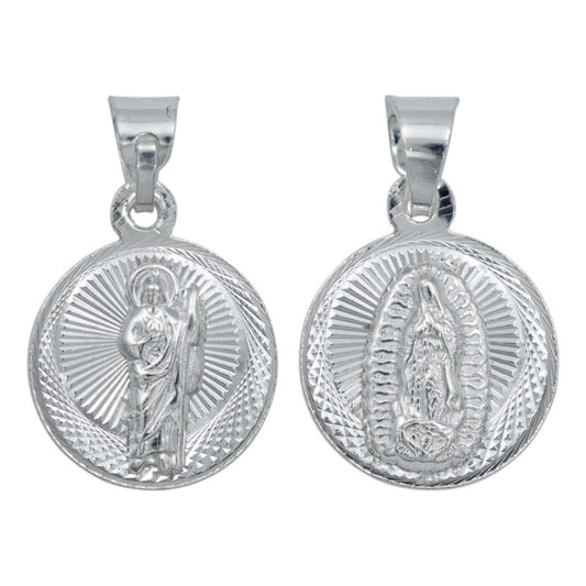 Medalla Doble Vista San Judas Virgencita Plata 925 1.7 Cm Plateado