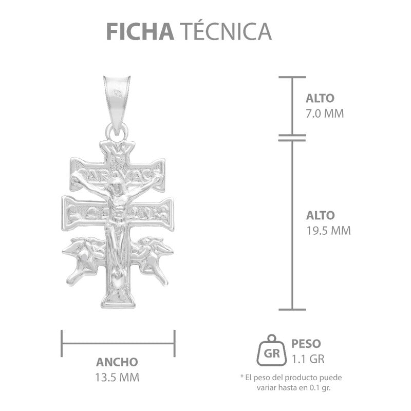 Dije Cruz Caravaca Troquelada Cristo Angeles Plata 925 2.6cm Plateado