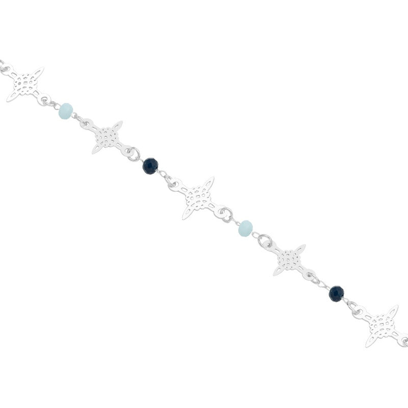 Pulsera Nudo De Bruja Laser Cristales Regalo Mujer Plata 925 Celeste Azul Marino 19 Cm