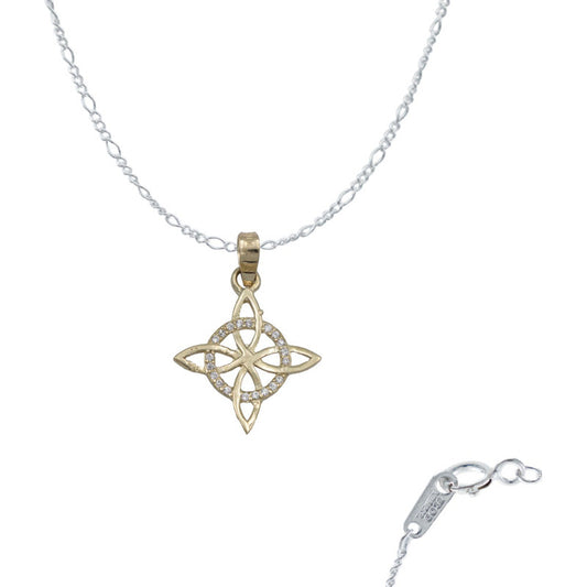 Dije Chico Nudo De Bruja Celta Zirconias Oro 10k + Cadena Dorado