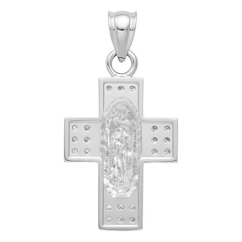 Dije Cruz Virgen Guadalupe Zirconias Mujer Plata 925 2.4 Cm Plateado