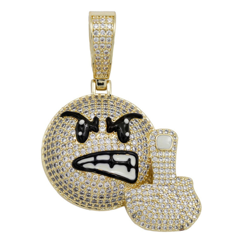 Dije Hombre Emoji Hiphop Piedra + Cadena Regalo Chapa Oro14k