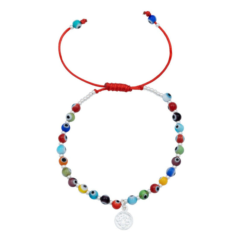 Pulsera Ajustable San Benito Ojo Turco Artesanal Plata 925