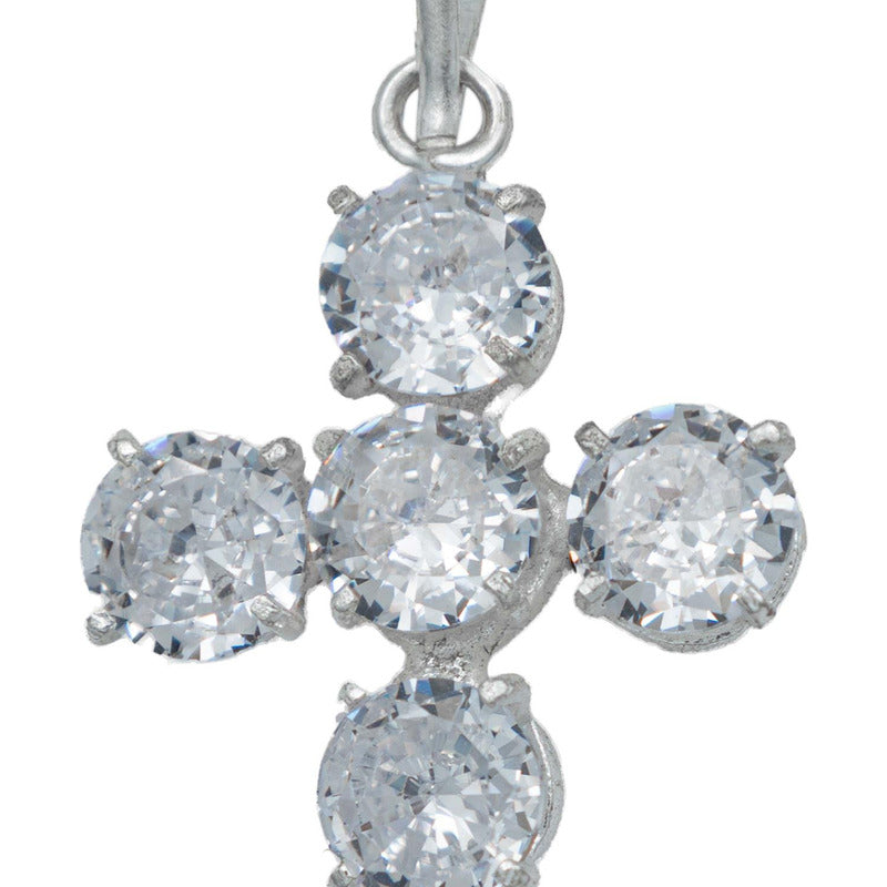 Dije Cruz Catolica De Zirconias Grande Mujer Plata 925