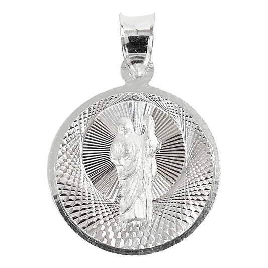 Medalla Diamantada San Judas Tadeo Plata Ley 925 2 Cm Plateado Alto/ancho 3 Cm X 2 Cm