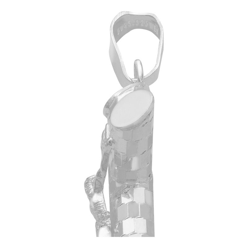 Dije Cruz Tubular Diamantado Ajedrez Cristo Plata 925 4.5 Cm Plateado